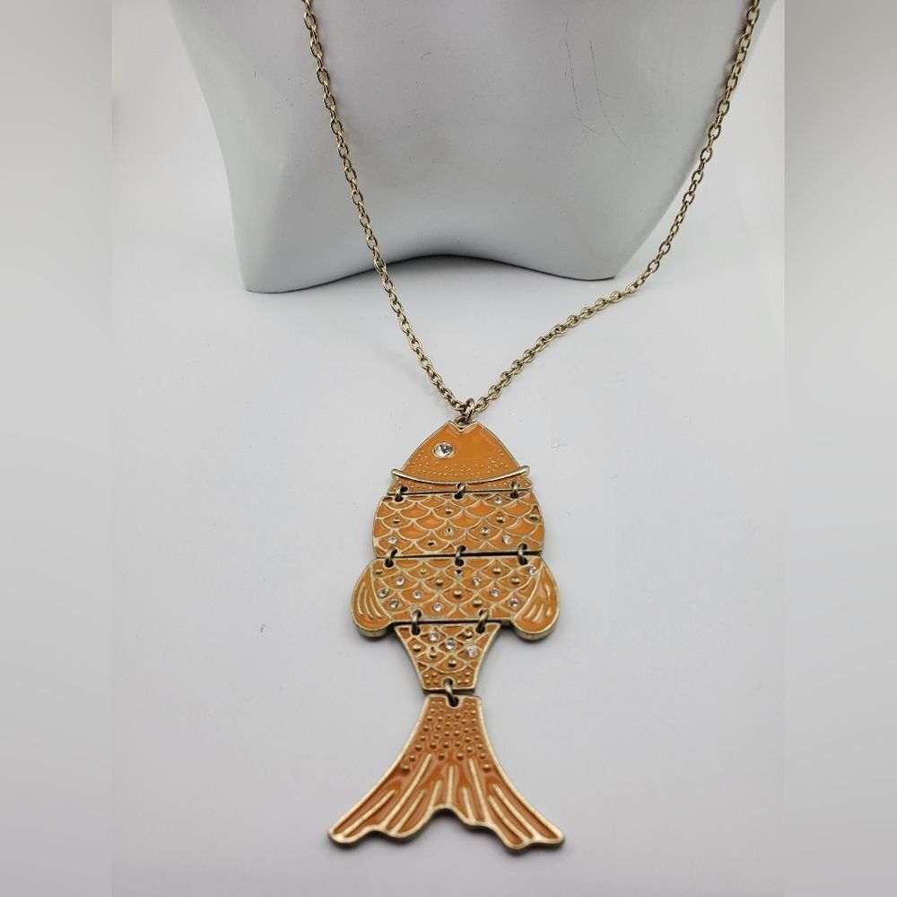 Bijoux terner rare‎ moving fish necklace vintage jewelry N0717